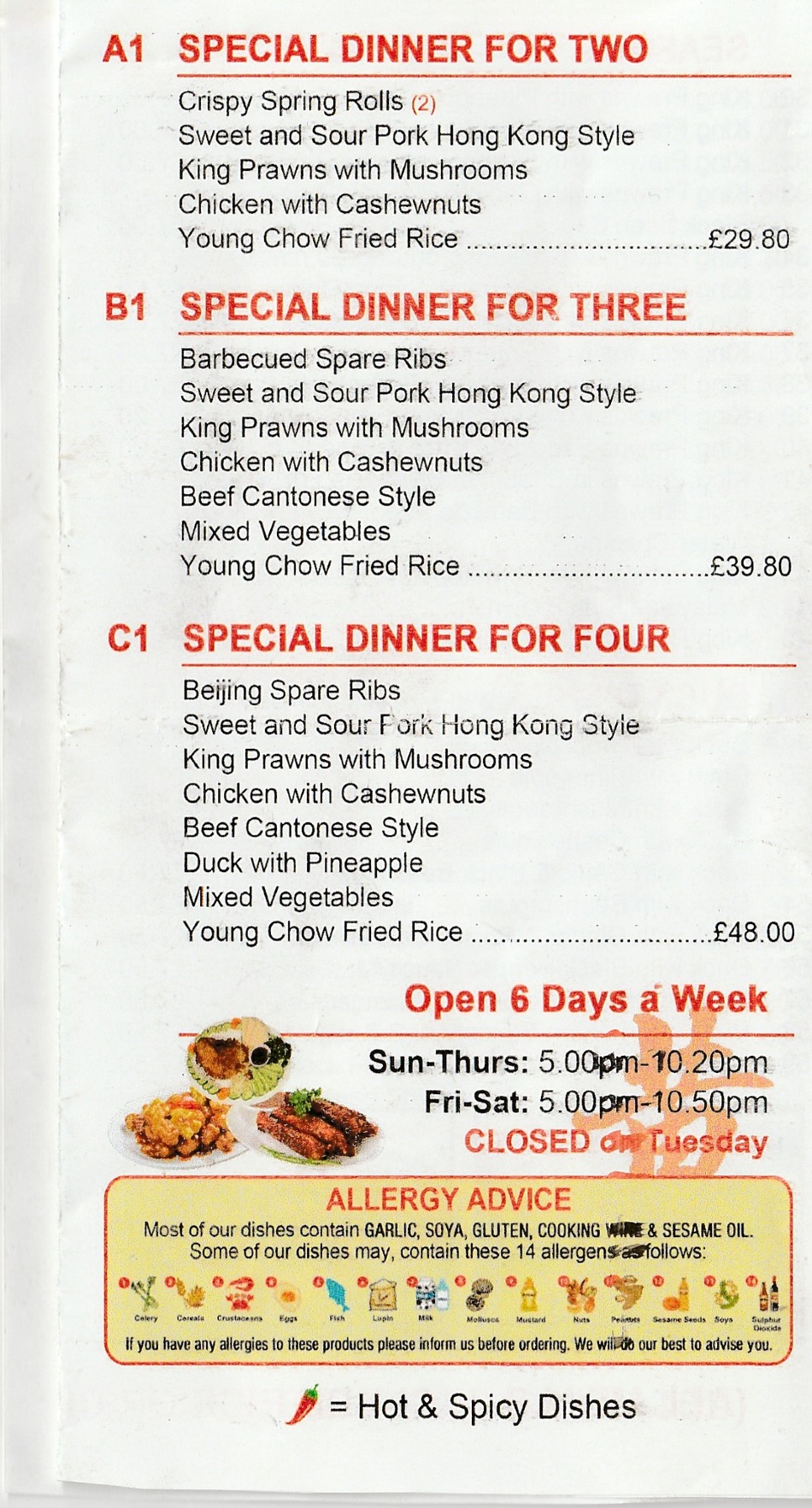 Takeaway Restaurant Menu Page - Wongs Torpoint Chinese Takeaway - Torpoint