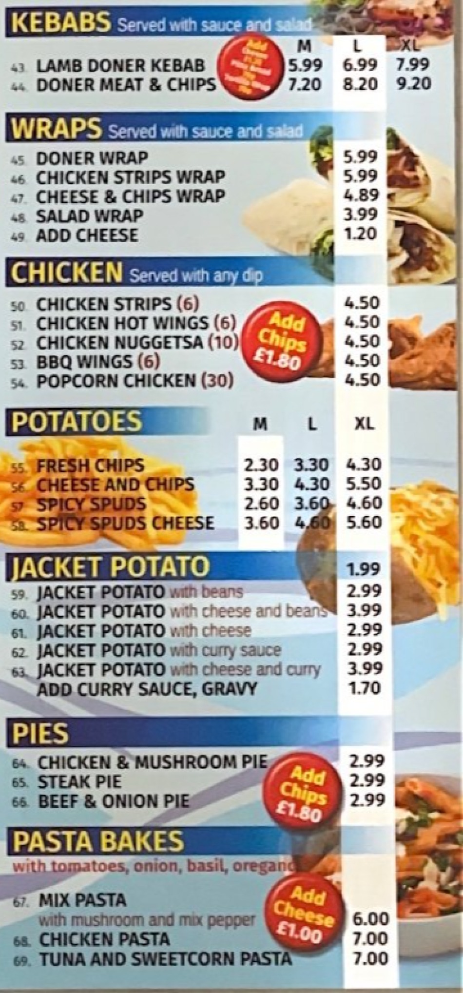 Takeaway Restaurant Menu Page - East End Fish and Chip Takeaway - Plymouth