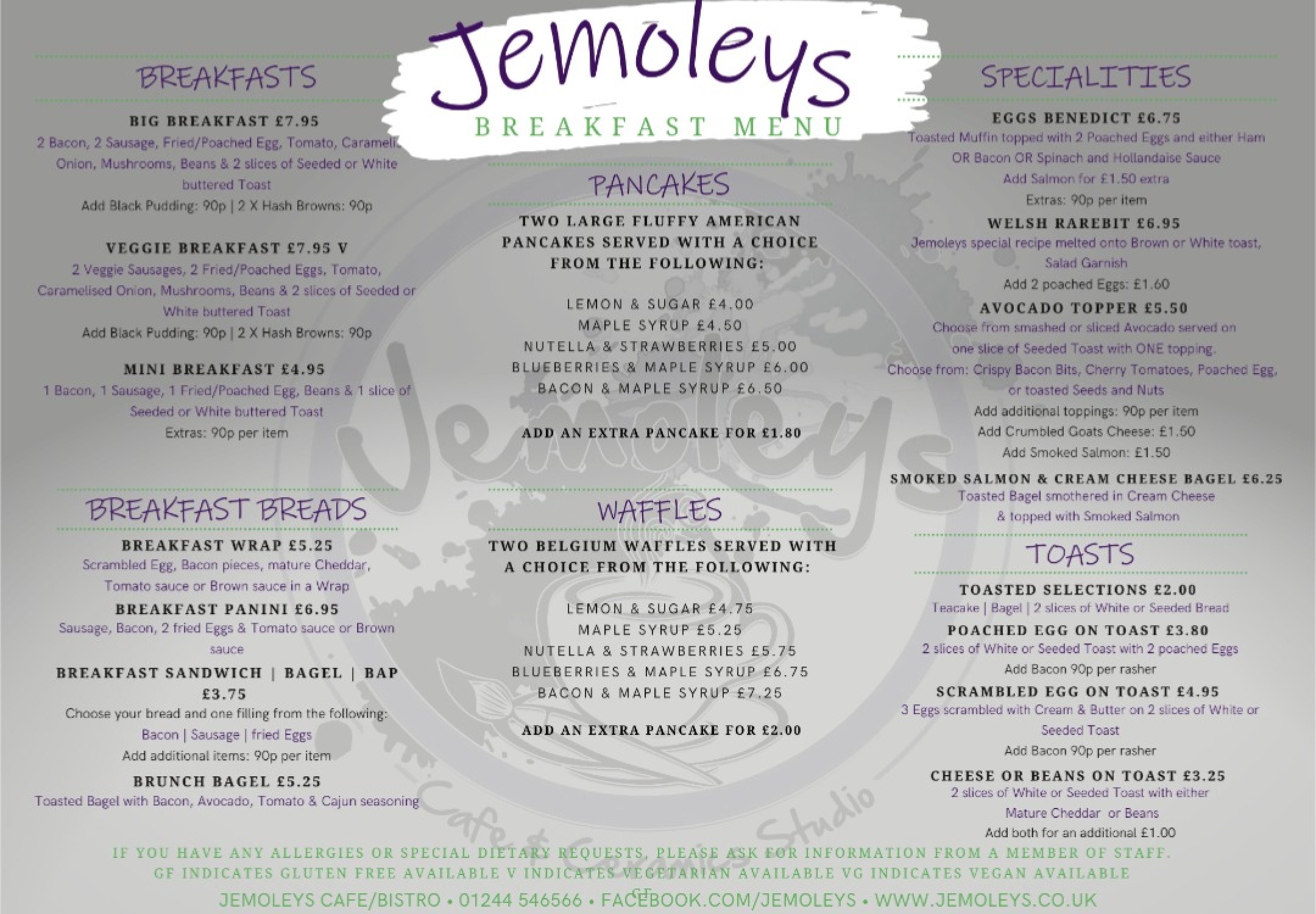 Takeaway Restaurant Menu Page - Jemoleys Café - Chester