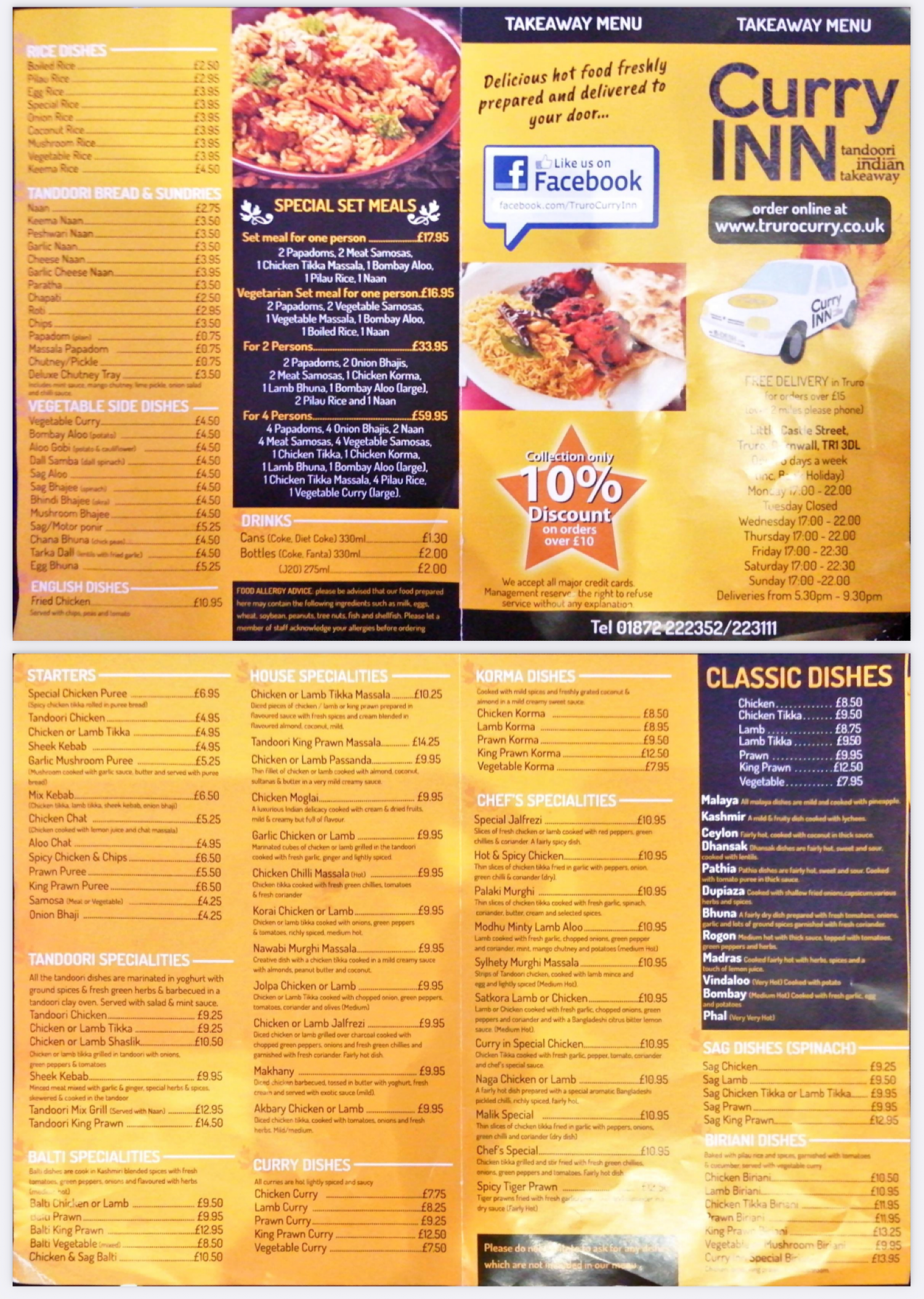 Takeaway Restaurant Menu Page - Curry Inn - Truro