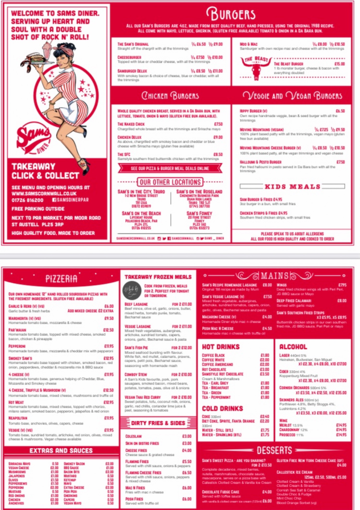 Takeaway Restaurant Menu Page - Sam’s Diner - Saint Austell