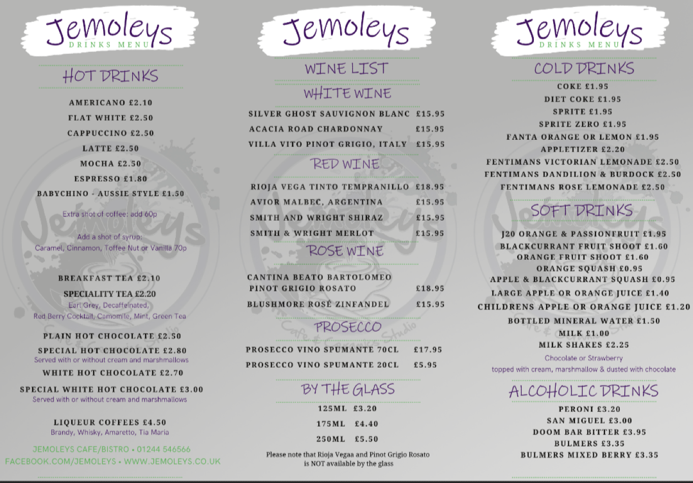 Takeaway Restaurant Menu Page - Jemoleys Café - Chester