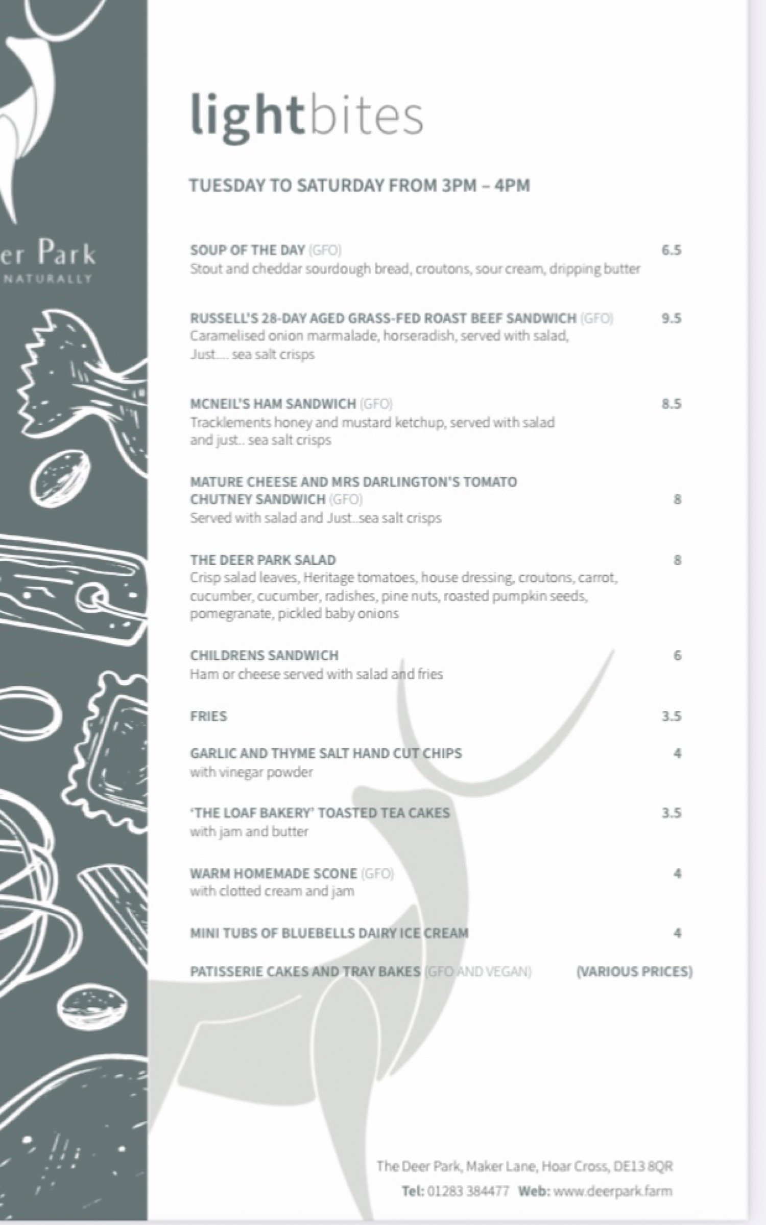 Takeaway Restaurant Menu Page - The Deer Park - Burton-on-Trent