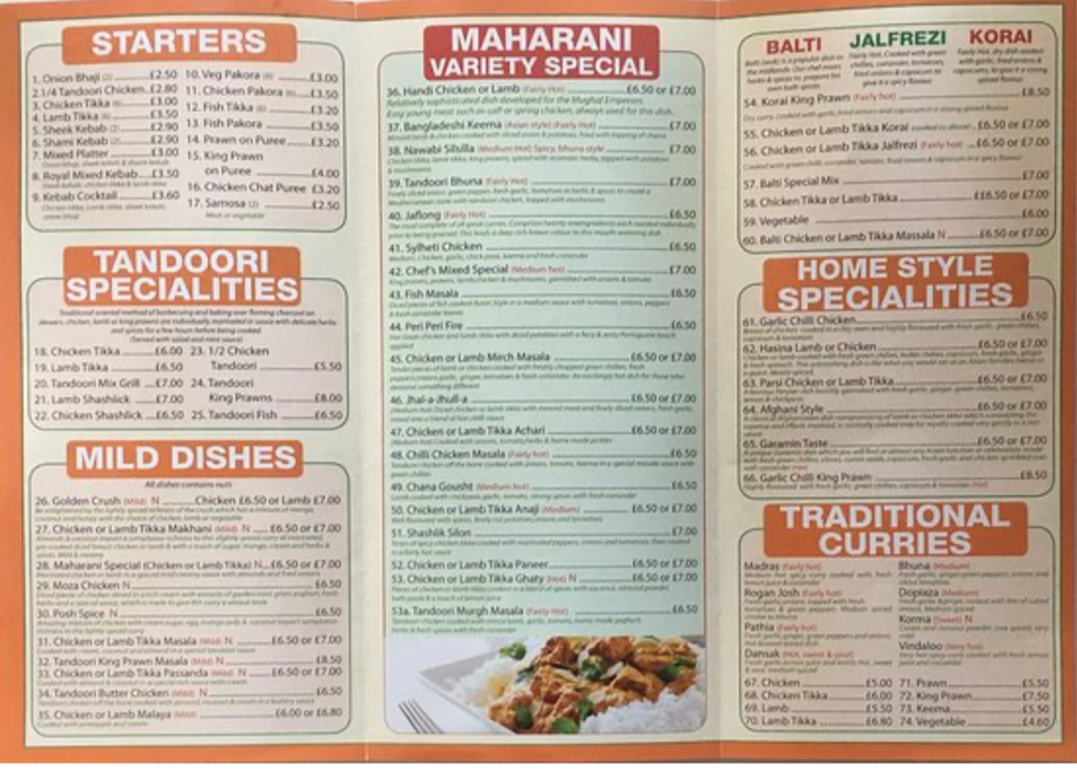 Takeaway Restaurant Menu Page - Maharani - Ripon