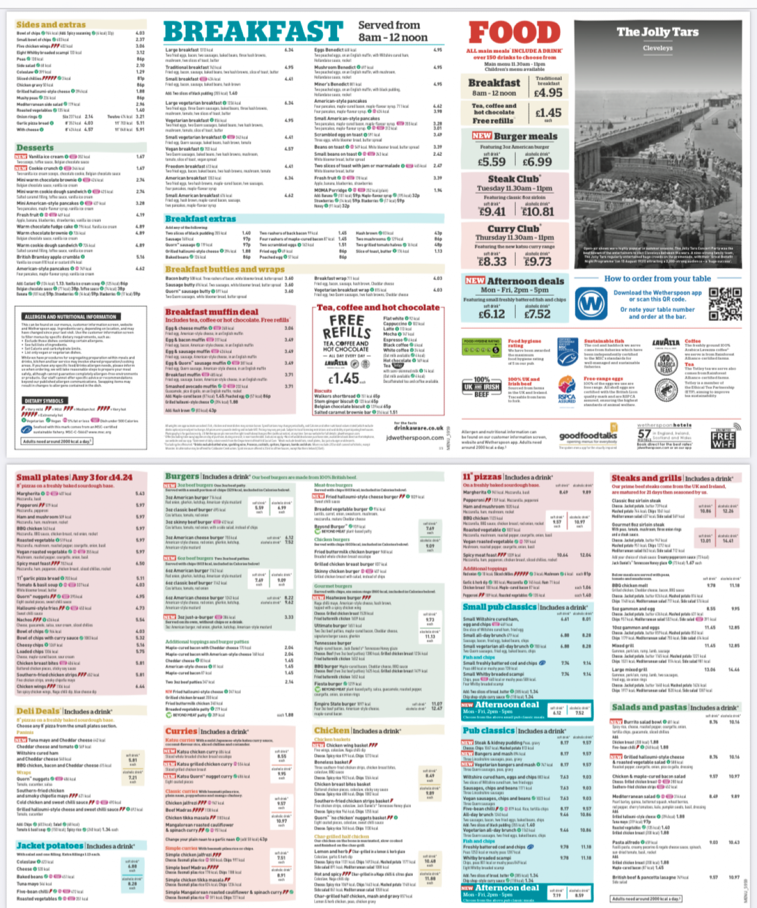 Takeaway Restaurant Menu Page - Wetherspoons – The Jolly Tars - Thornton-Cleveleys