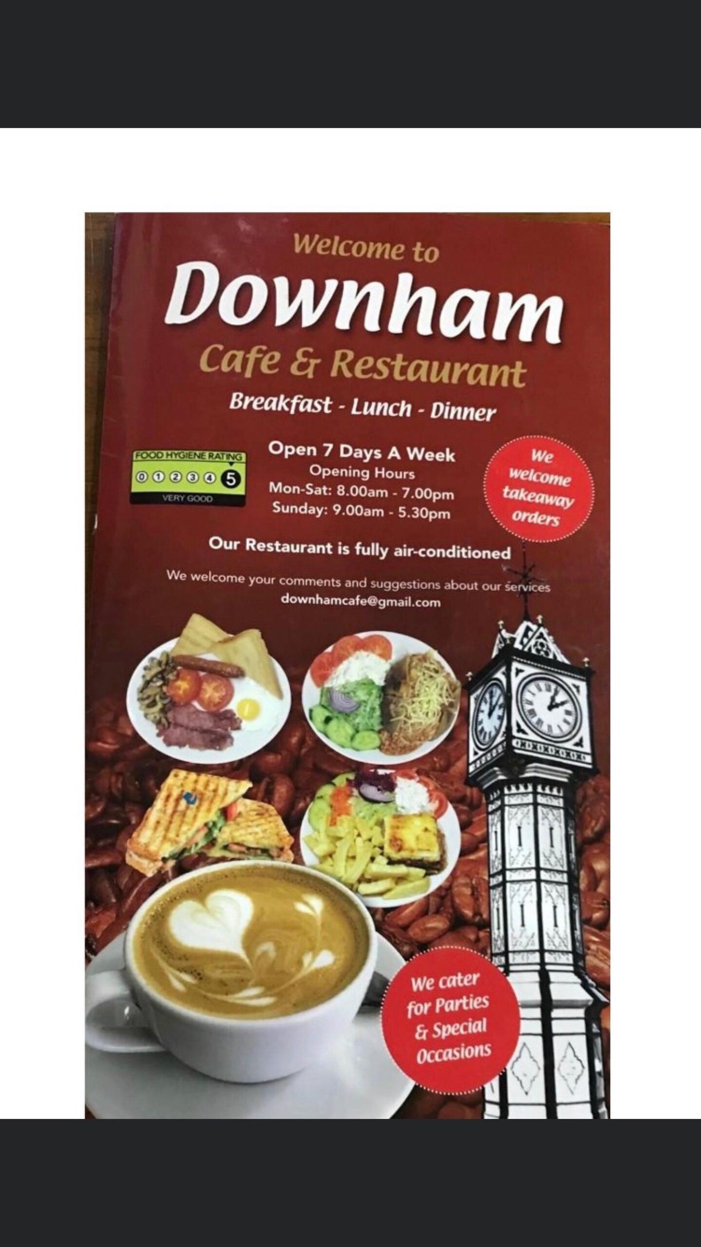 Takeaway Restaurant Menu Page - Downham Café and Restaurant - Downham Market