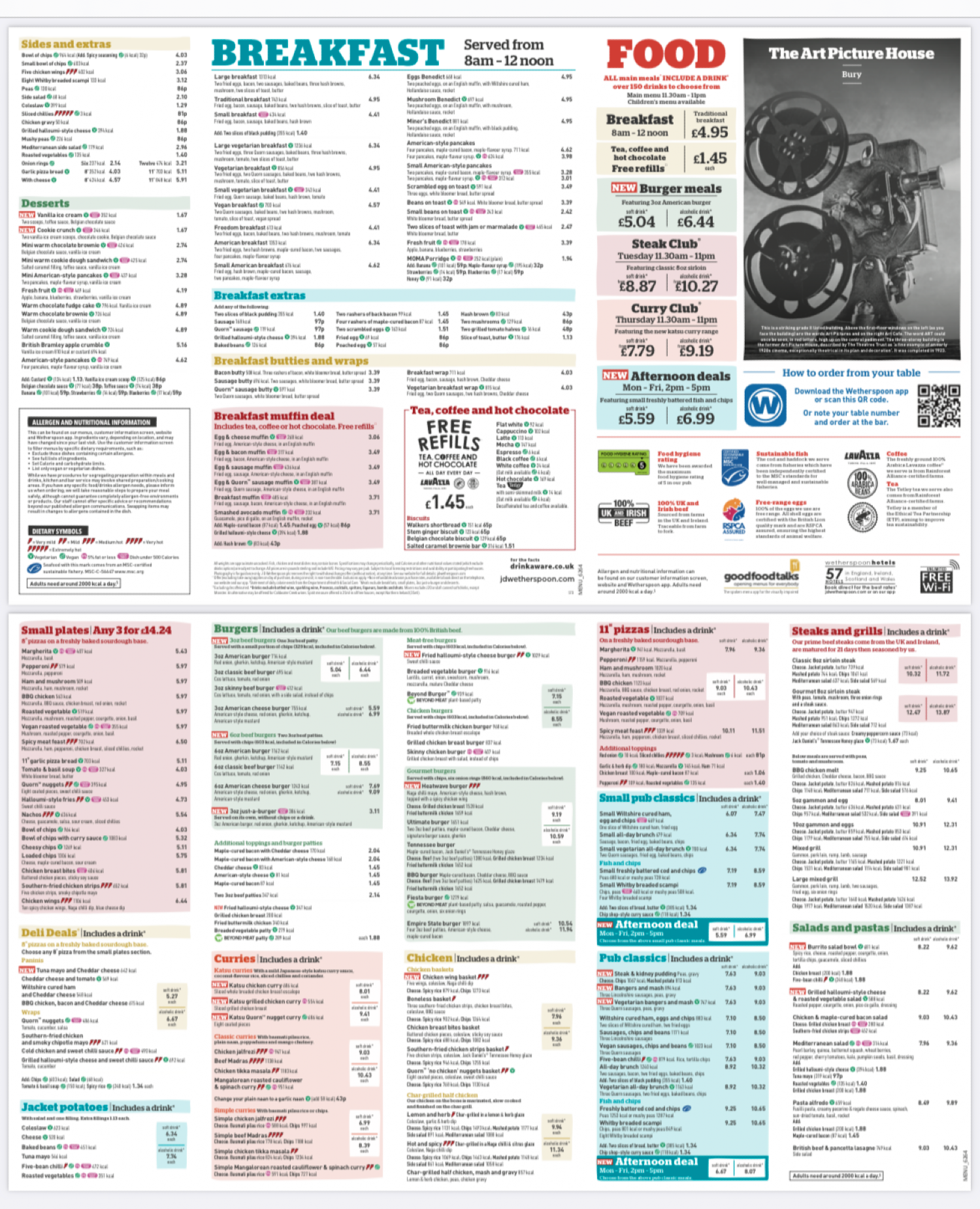 Takeaway Restaurant Menu Page - Wetherspoons – The Art Picturehouse - Bury