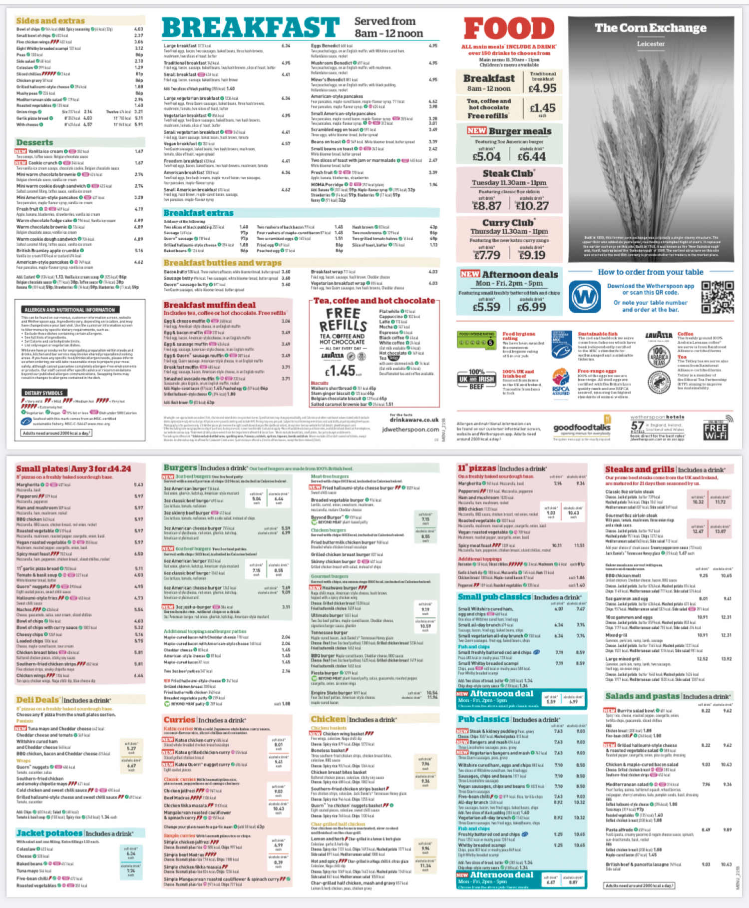 Takeaway Restaurant Menu Page - Wetherspoons – The Corn Exchange - Leicester