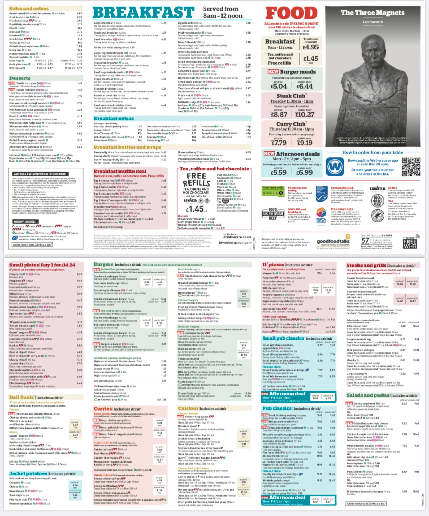 Takeaway Restaurant Menu Page - Wetherspoons – The three magnets - Letchworth Garden City
