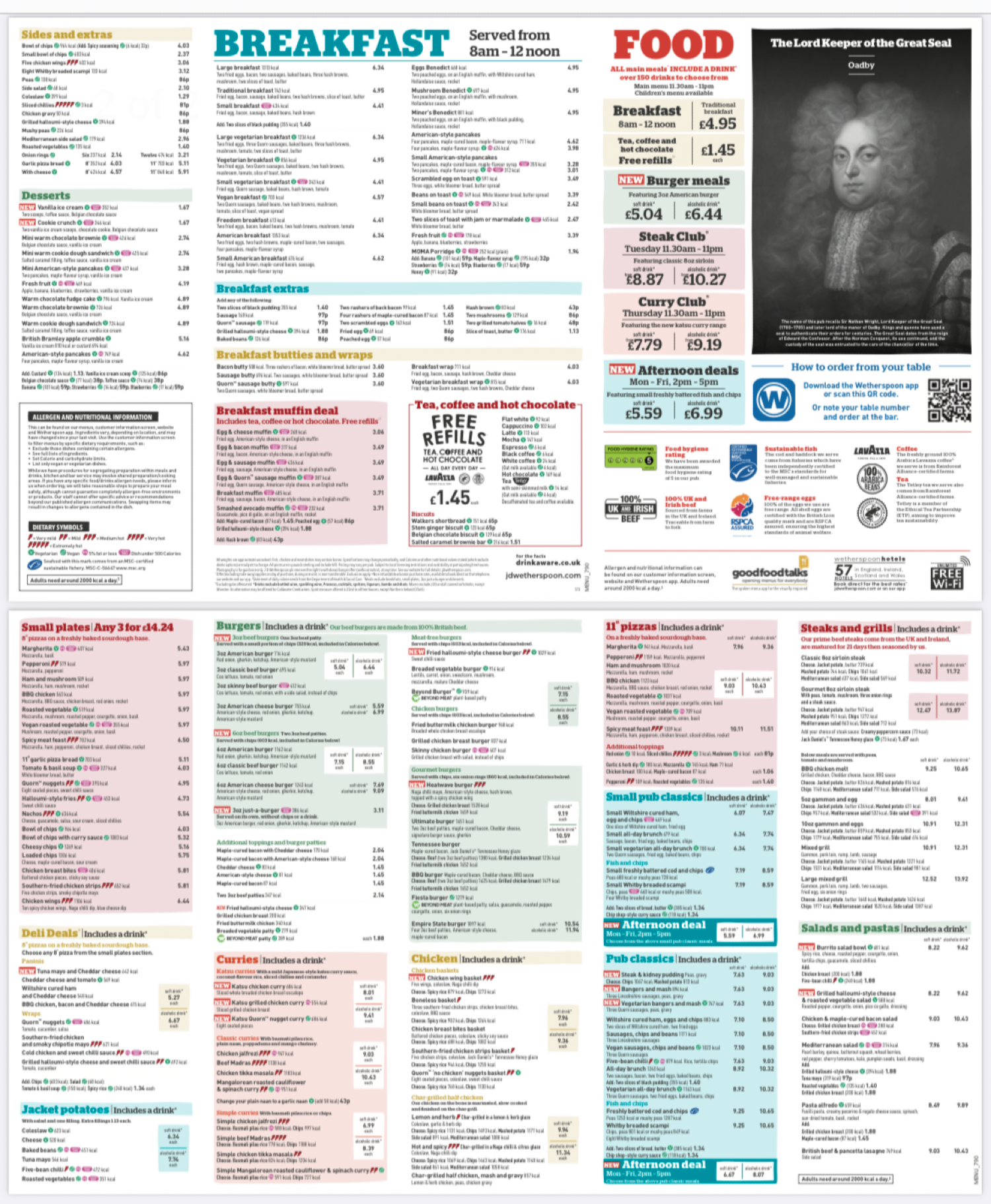 Takeaway Restaurant Menu Page - Wetherspoons – The Lord Keeper of the Great Seal - Leicester