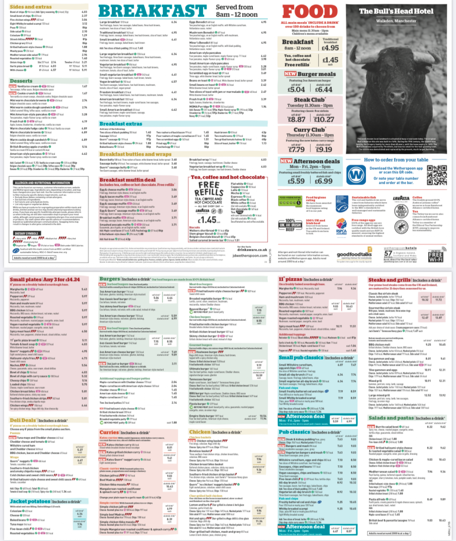 Takeaway Restaurant Menu Page - Wetherspoons – The Bull’s Head Hotel - Manchester