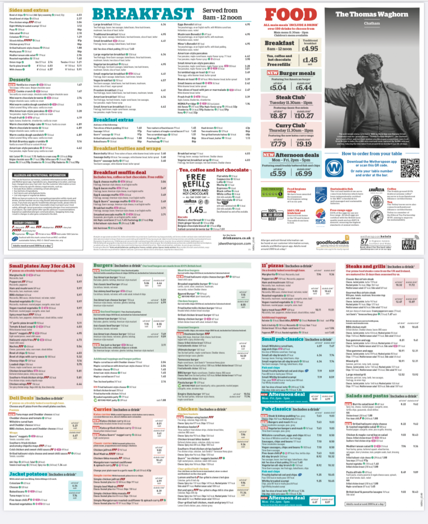 Takeaway Restaurant Menu Page - Wetherspoons – The Thomas Waghorn - Chatham