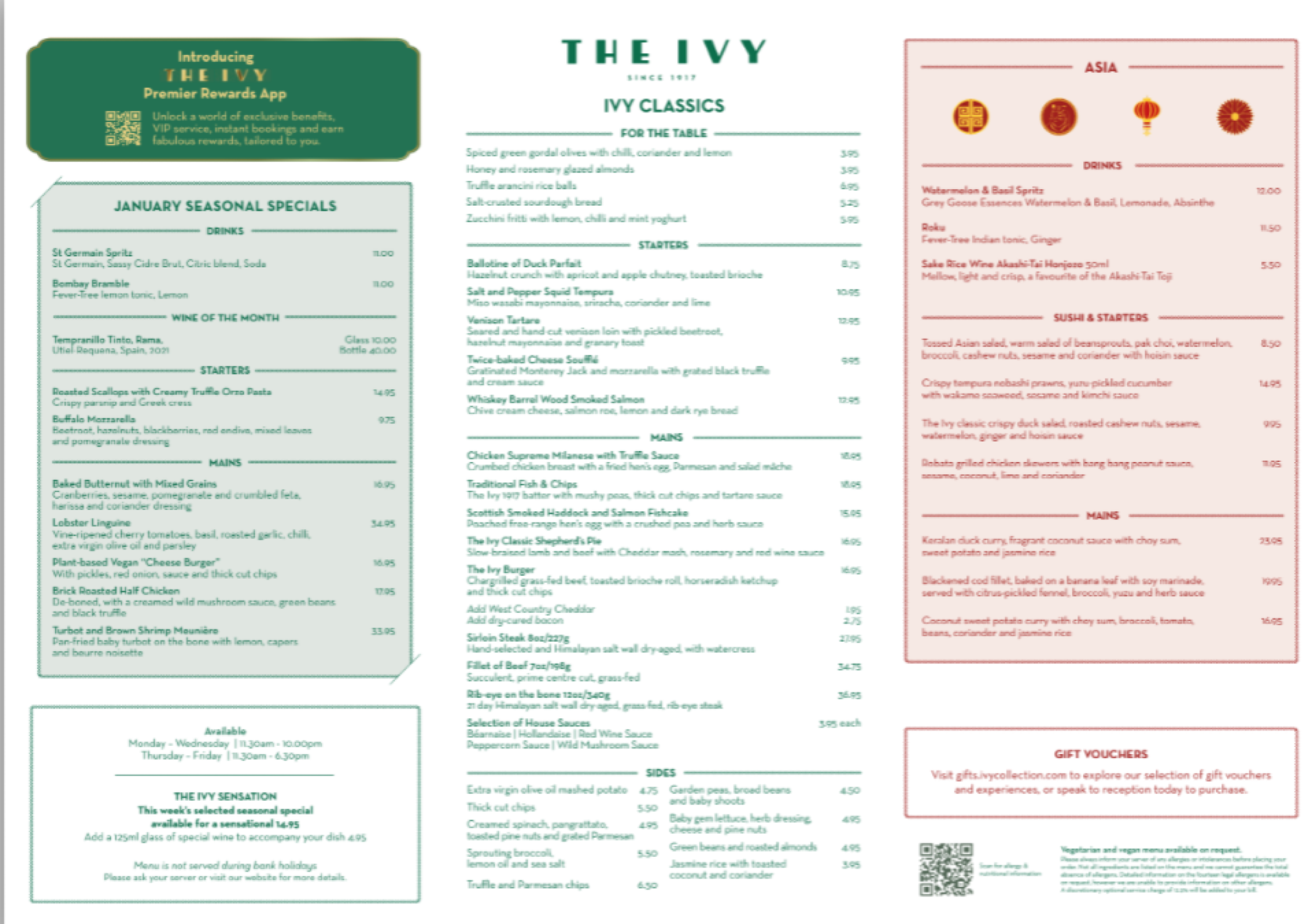 The Ivy Oxford Brasserie Oxford's full menu online