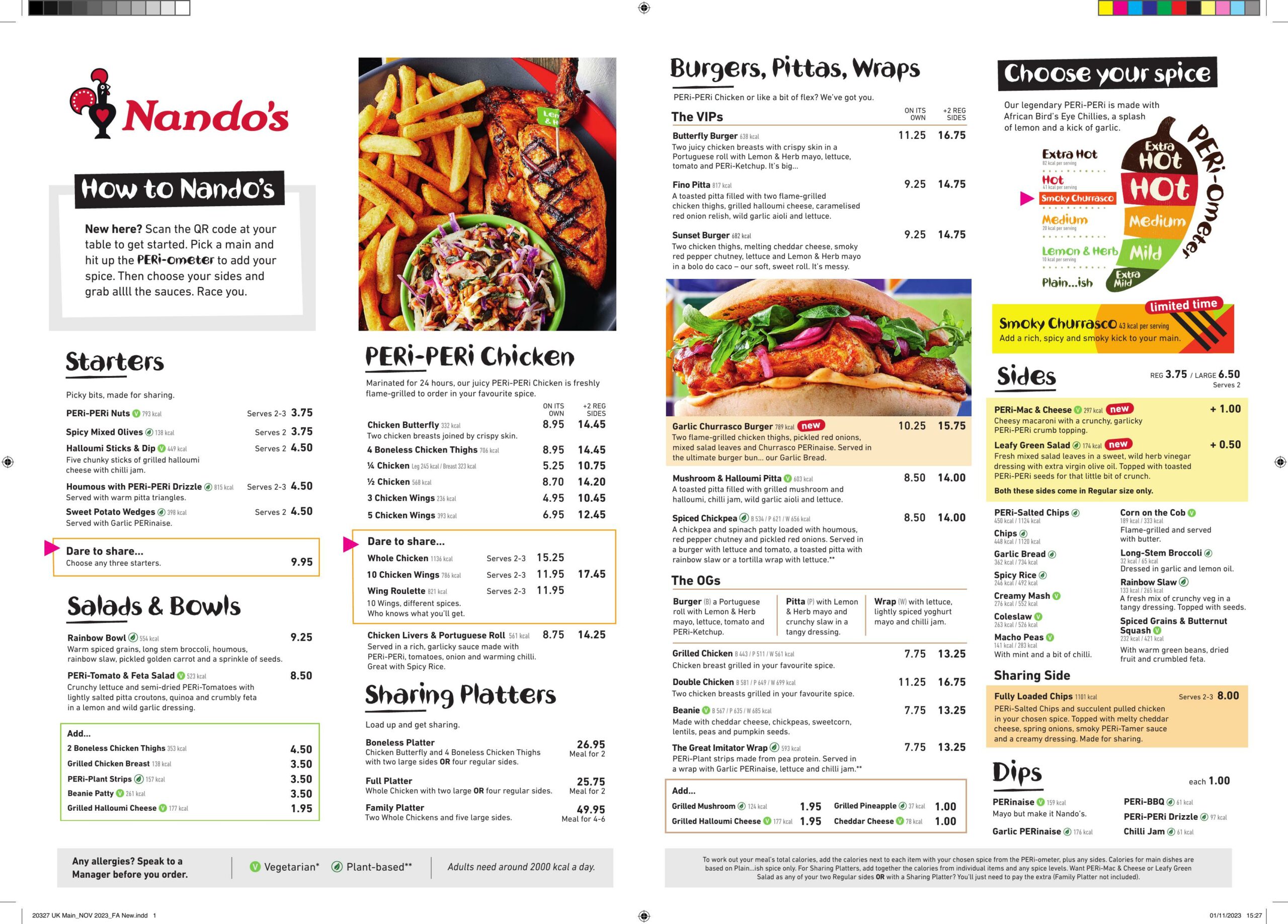 Nando’s – Cambridge St Andrew’s Street - main menu