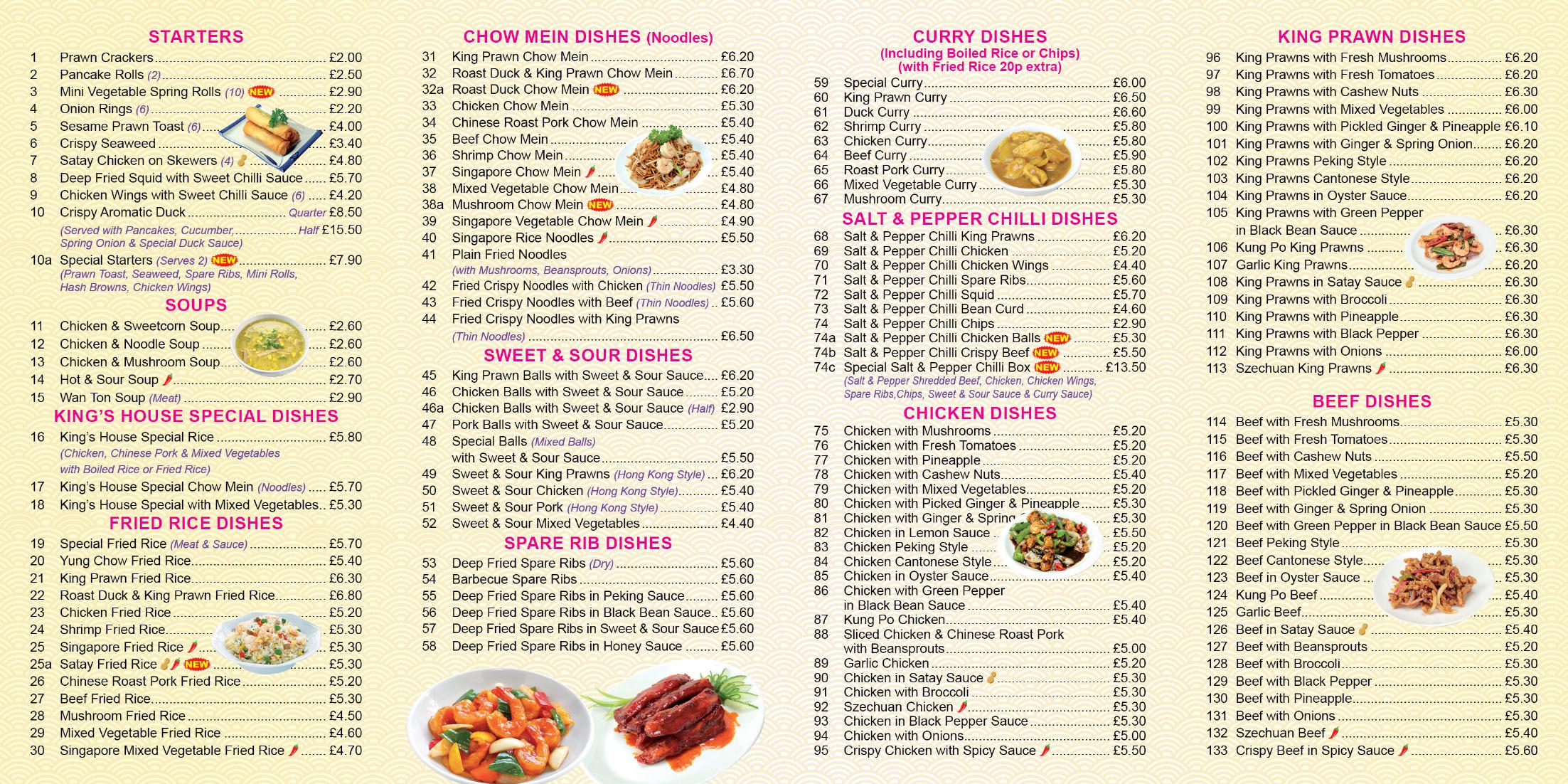 Kings Chinese Takeaway - main menu