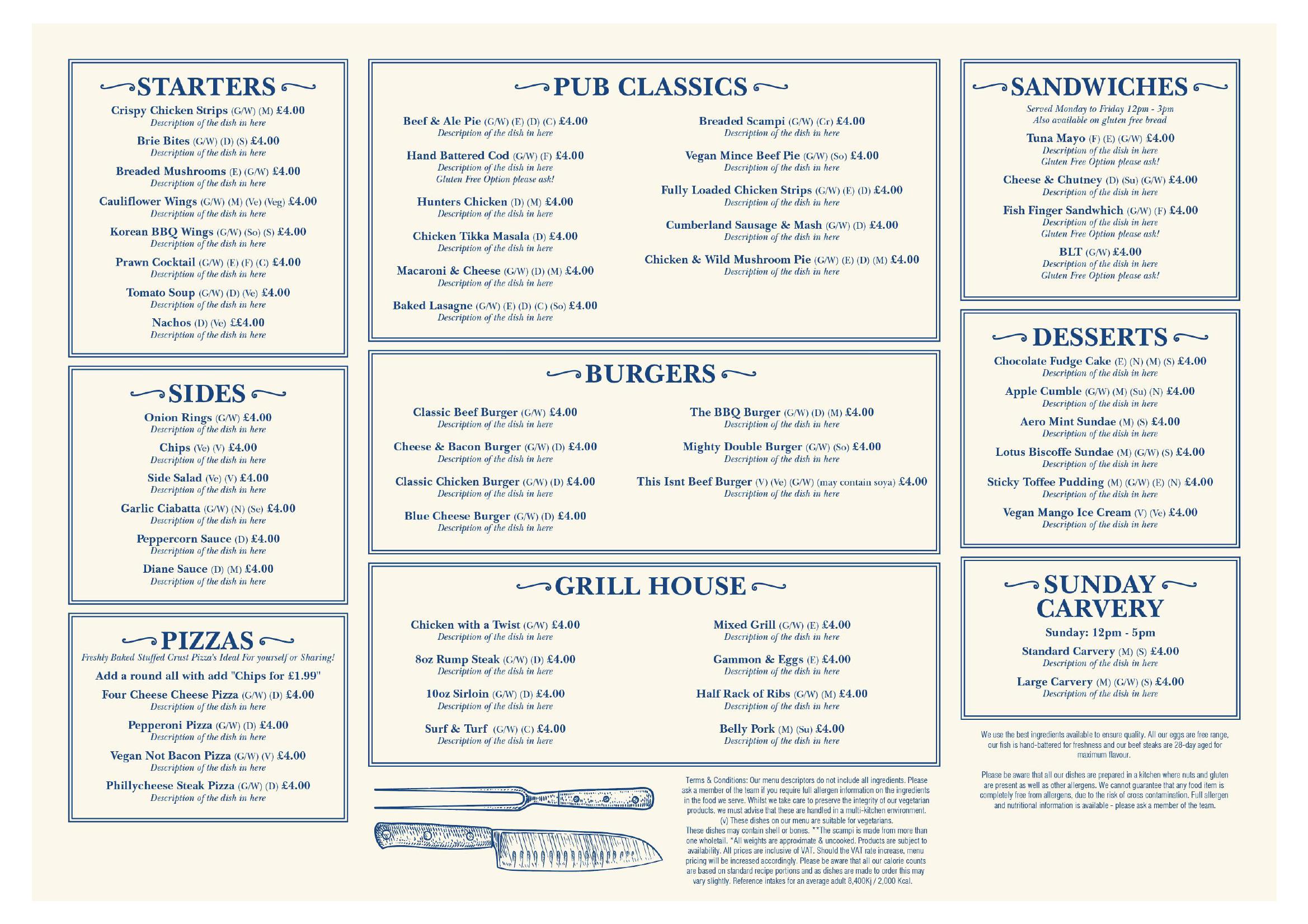 Lenchford Inn - main menu