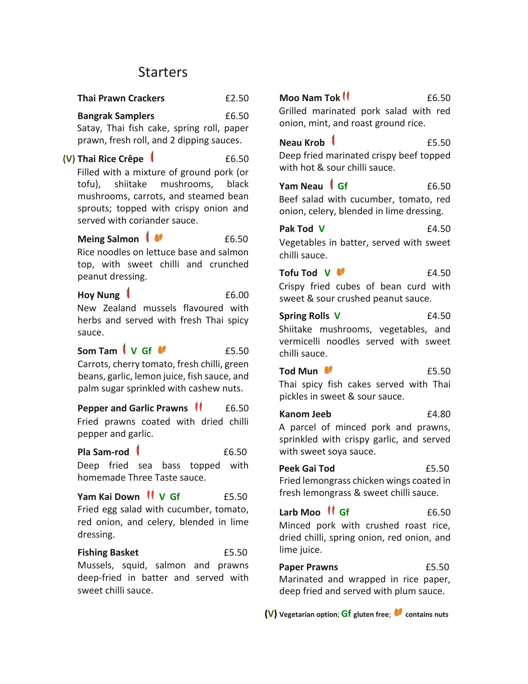 Bangrak Thai Newcastle - main menu