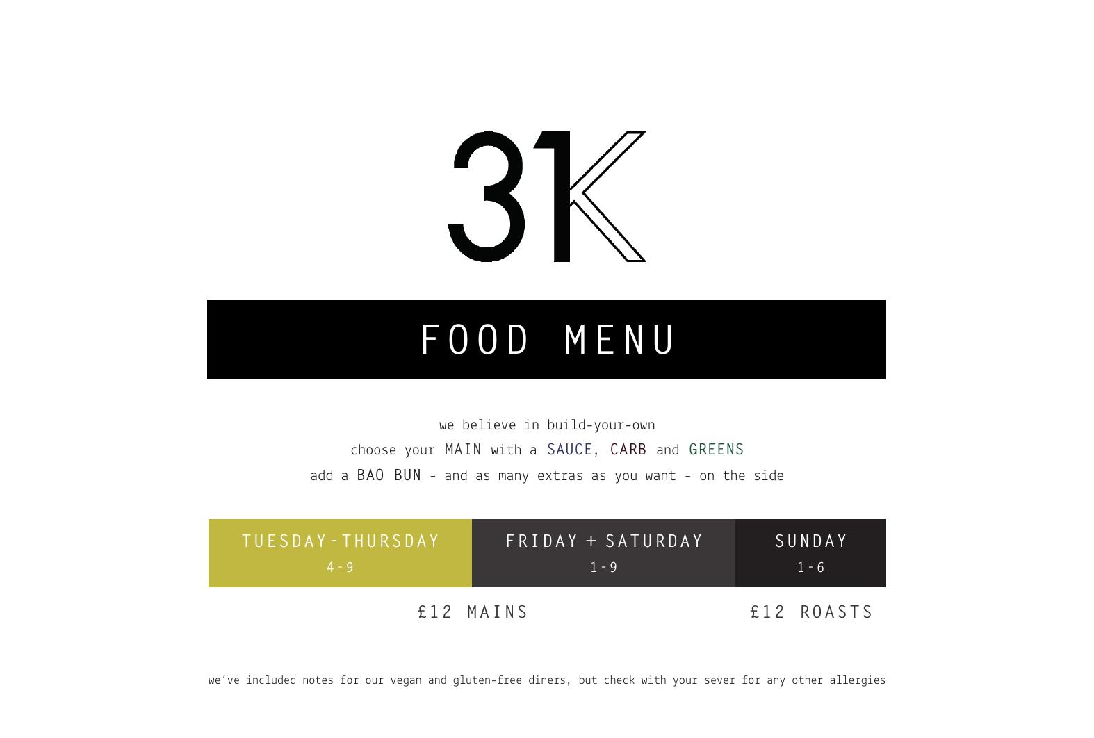 31K Street Food restaurant - main menu