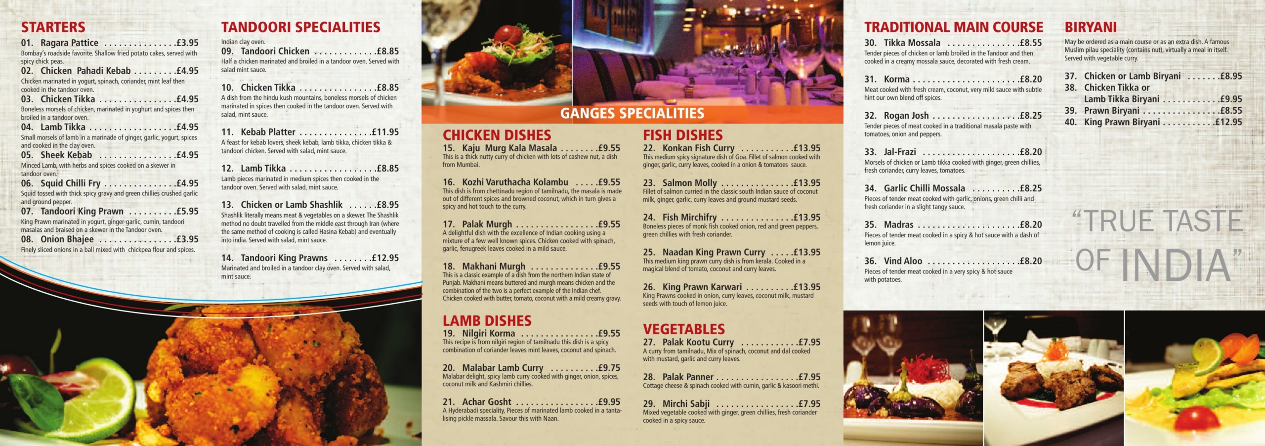 Ganges Indian Restaurant - main menu