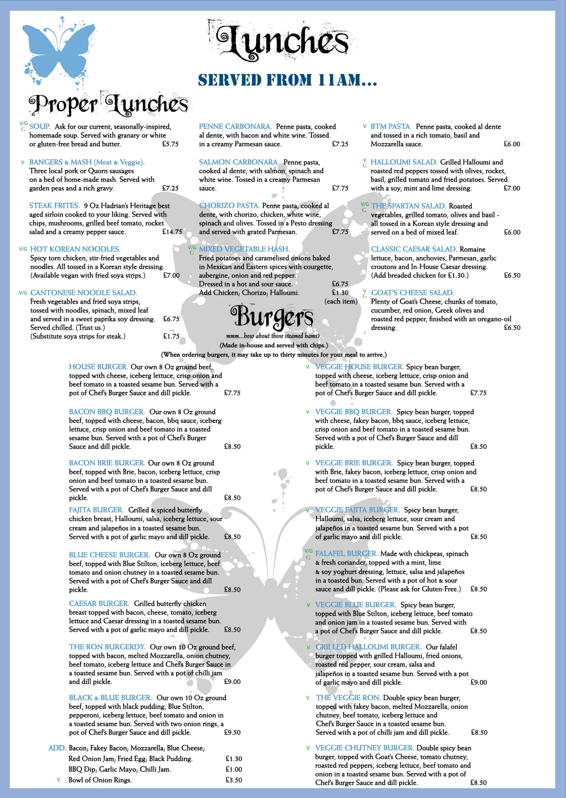 Butterfly Cabinet breakfast & brunch restaurant - main menu