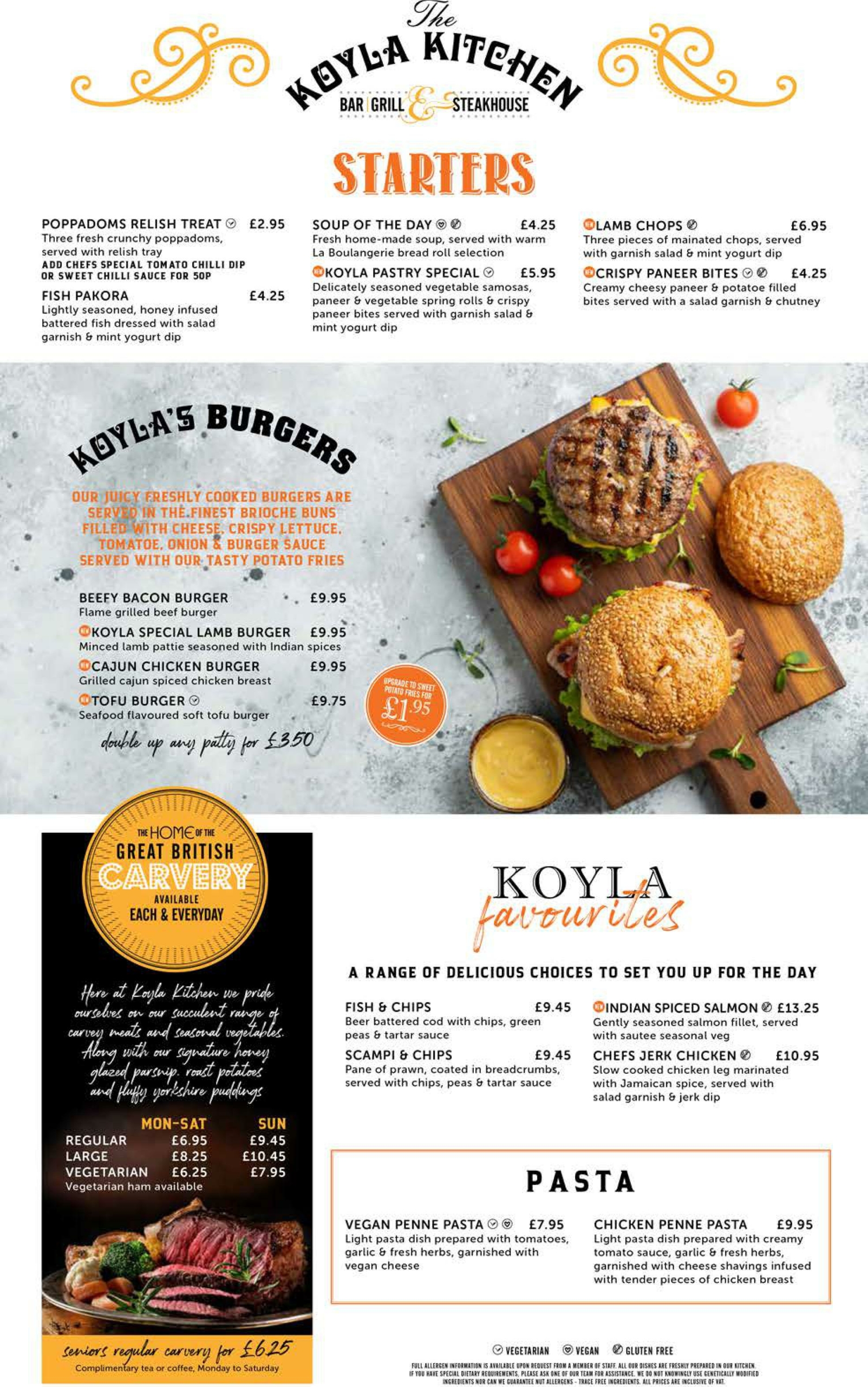 Koyla Kitchen at The Thorns - main menu