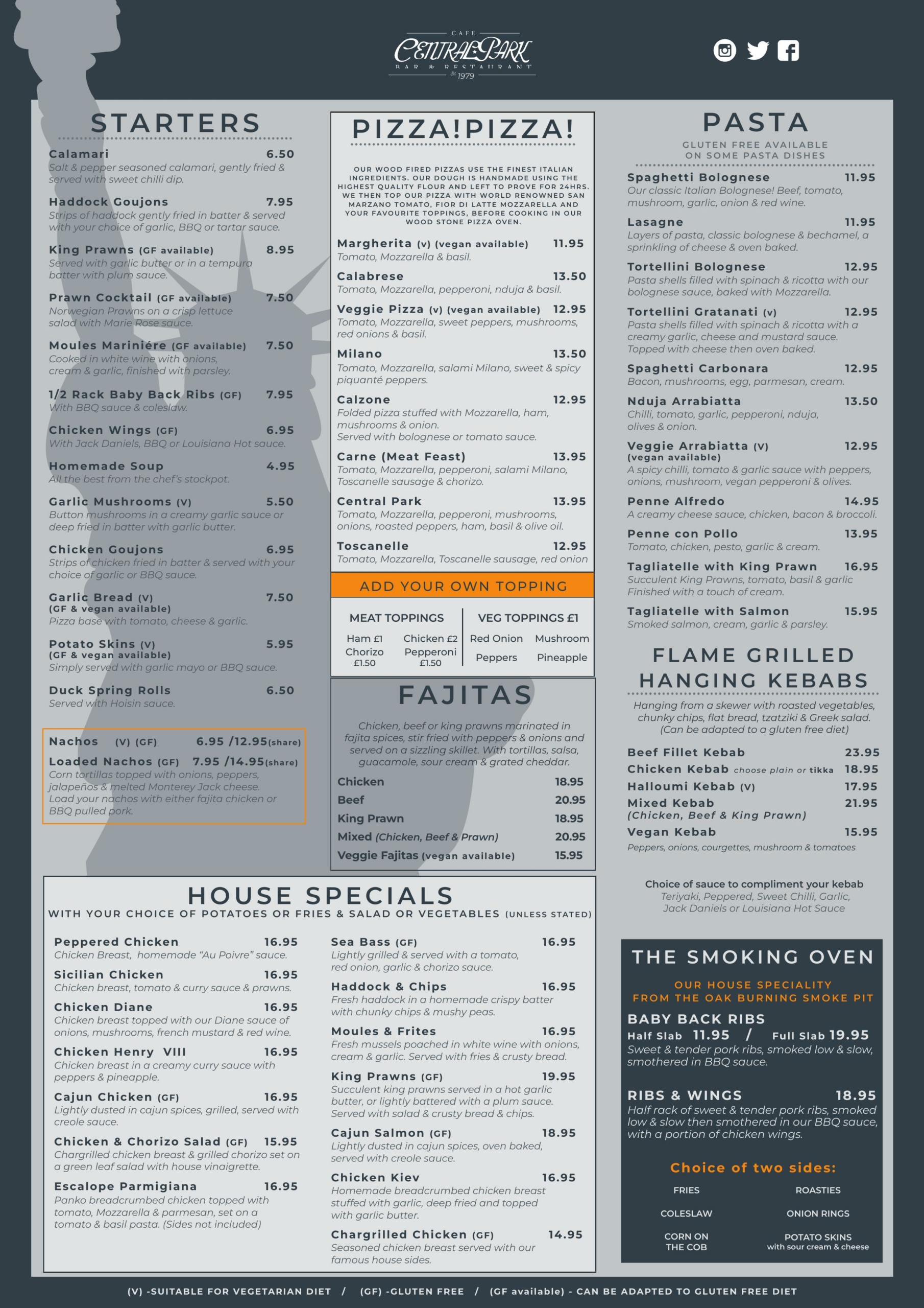 Central Park cafe - main menu
