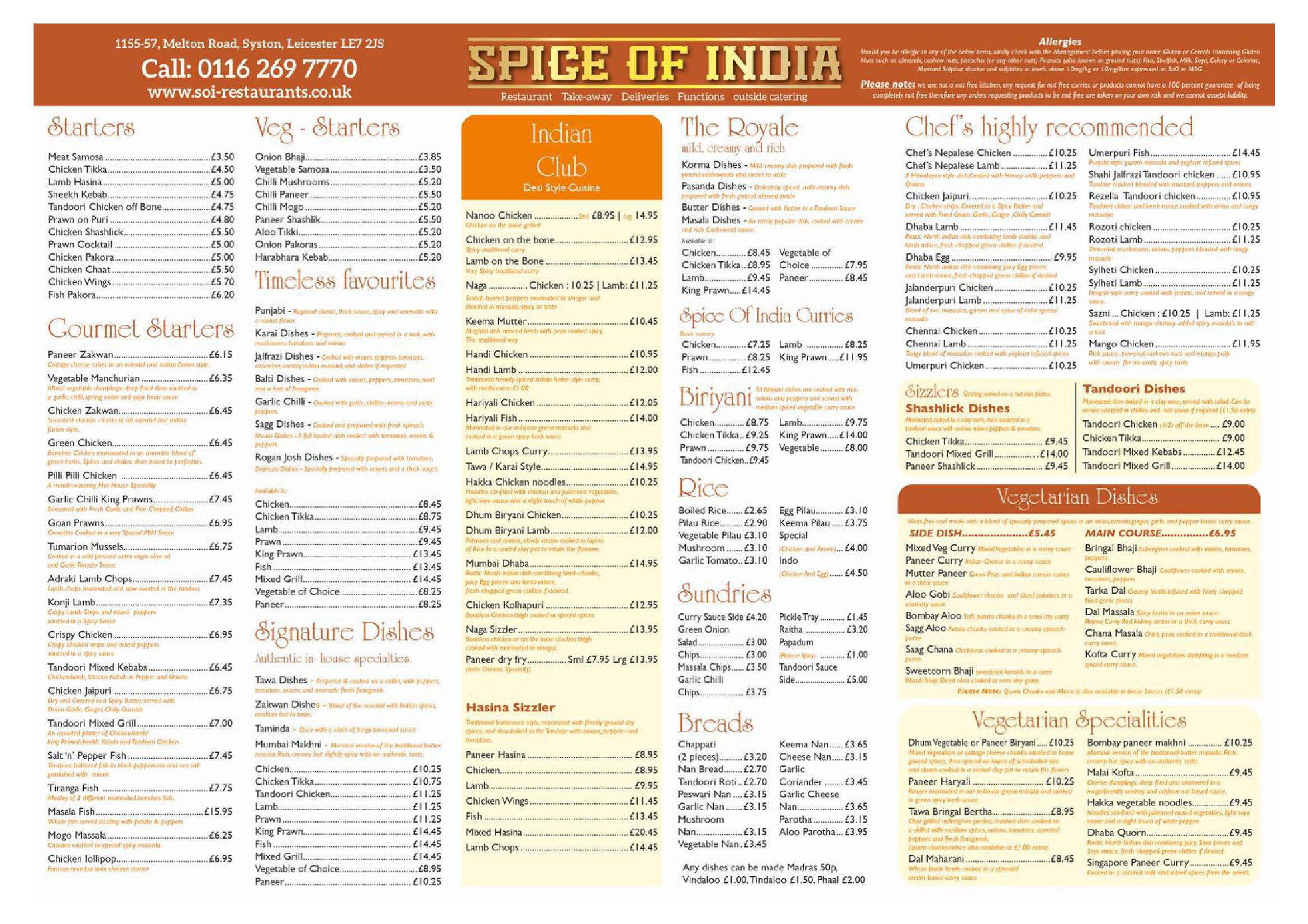 Spice Of India - main menu
