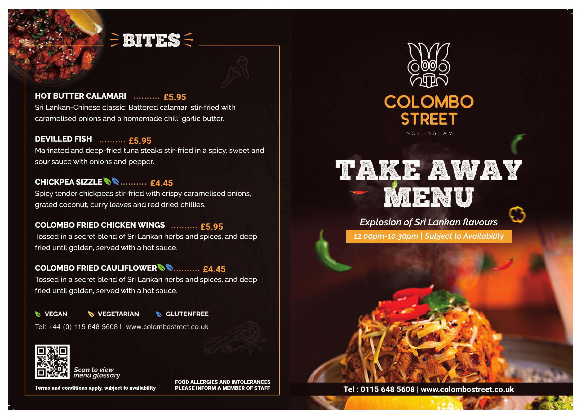 Colombo Street Sri Lankan restaurant - main menu