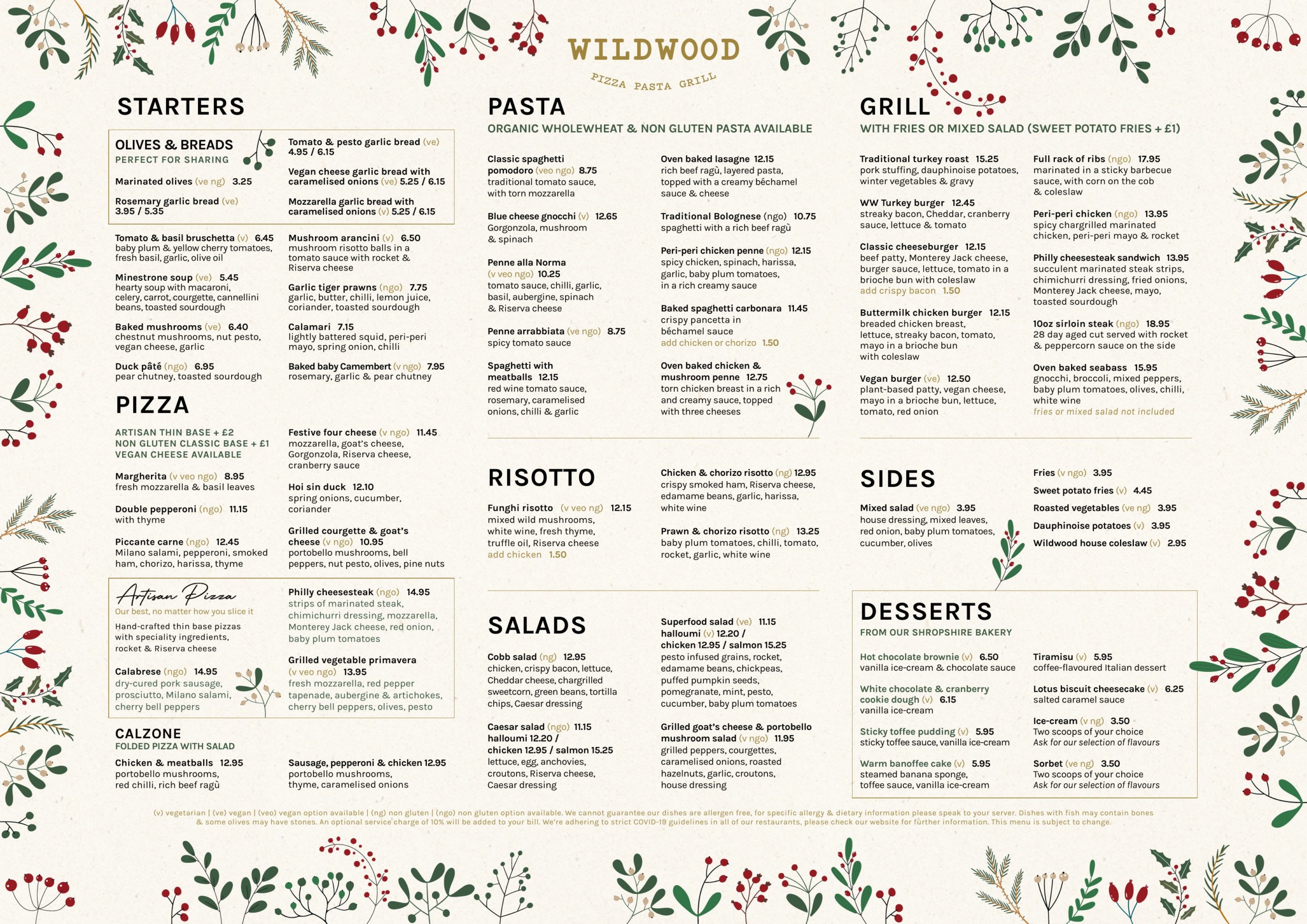 Wildwood Restaurant Ludlow - main menu