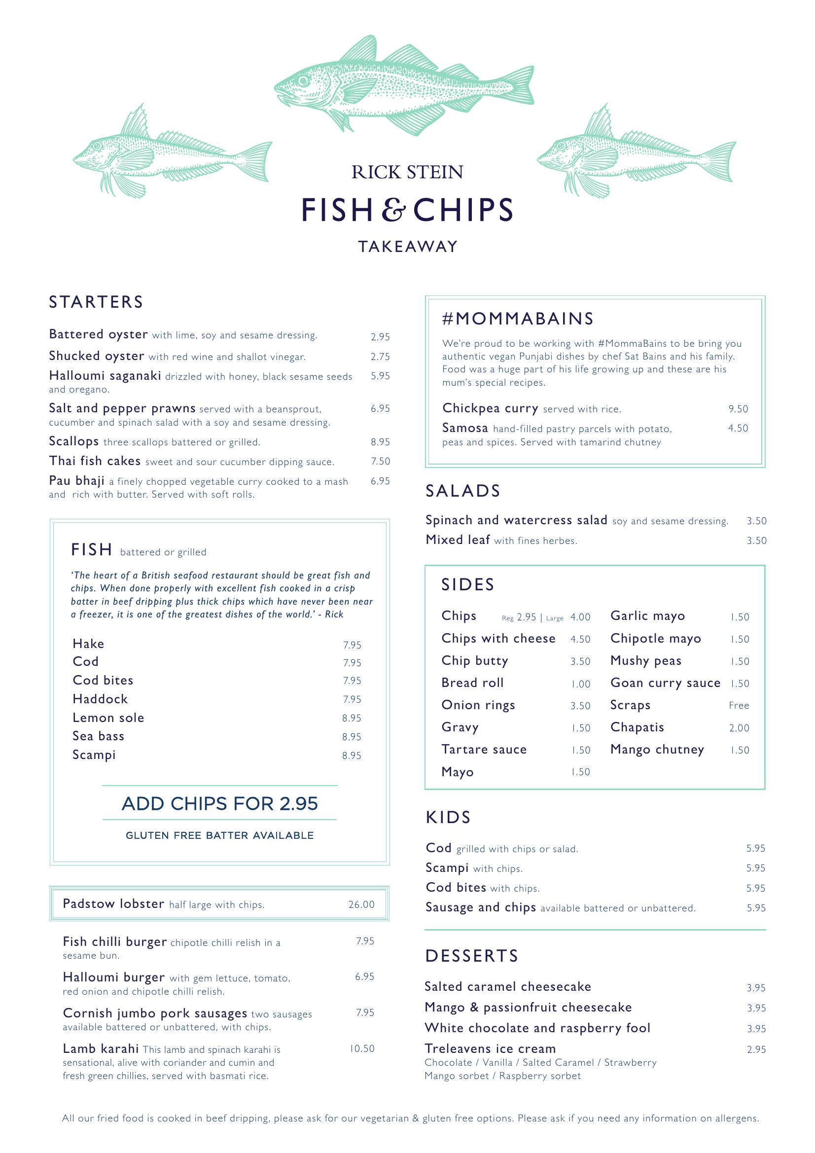 Stein’s Fish & Chips - main menu