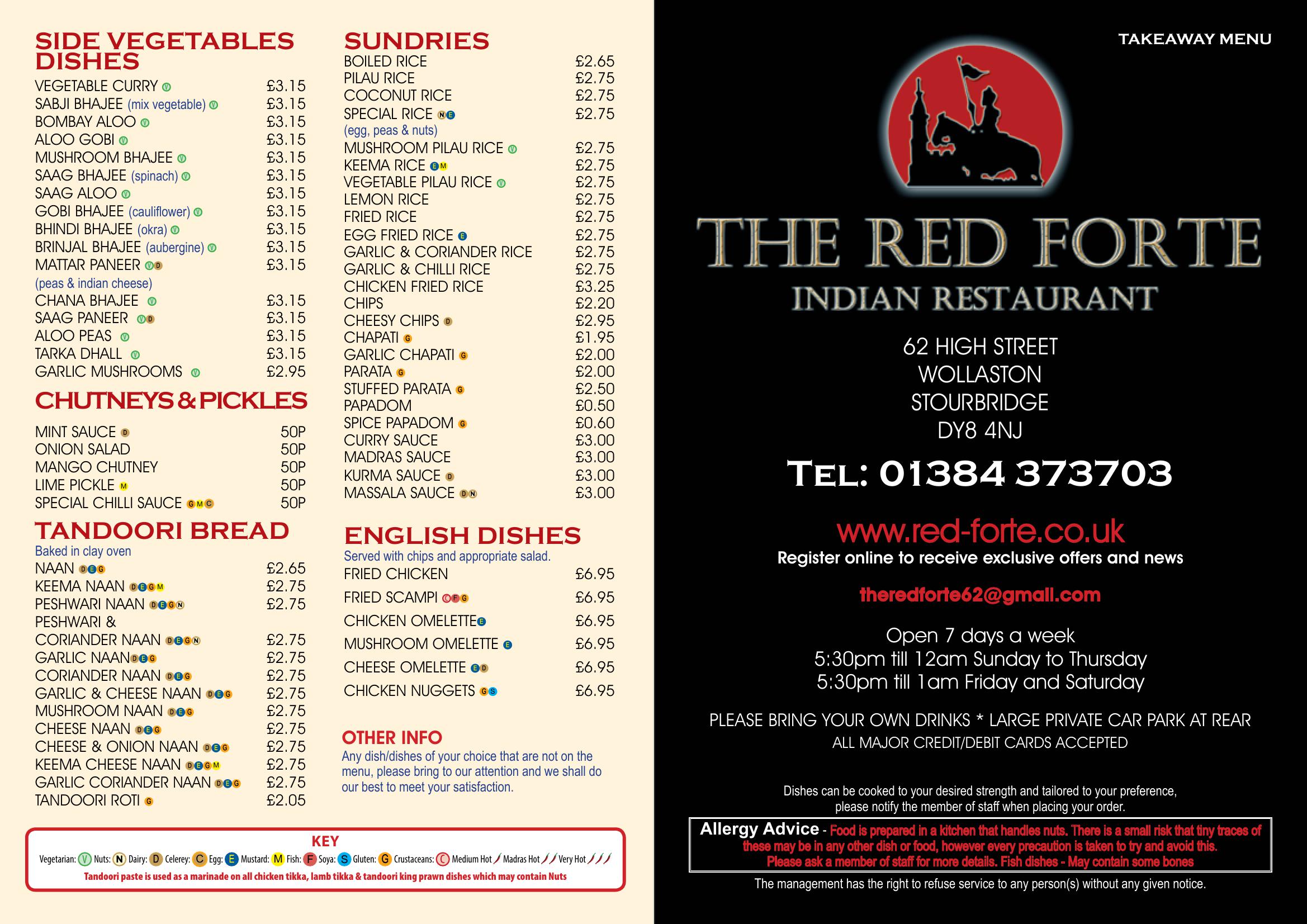Red Forte Indian, Wollaston - main menu