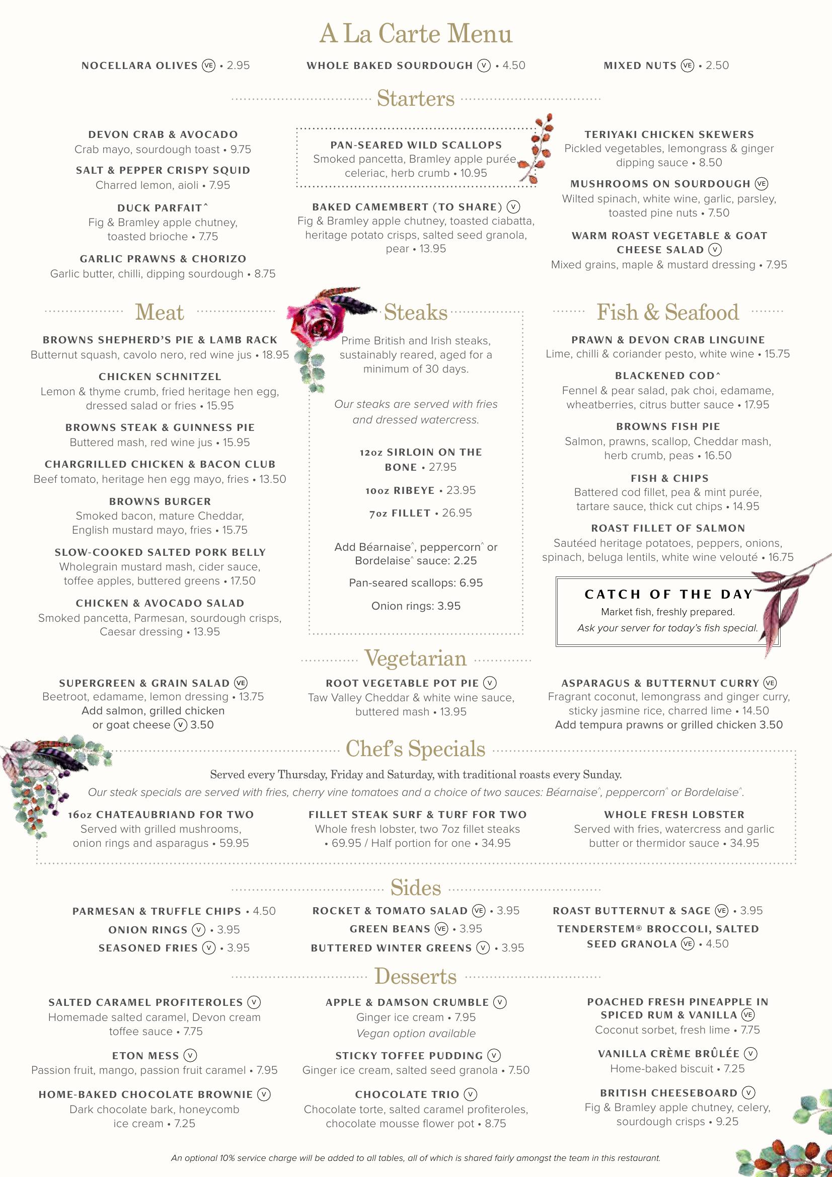 Browns Brasserie & Bar - main menu