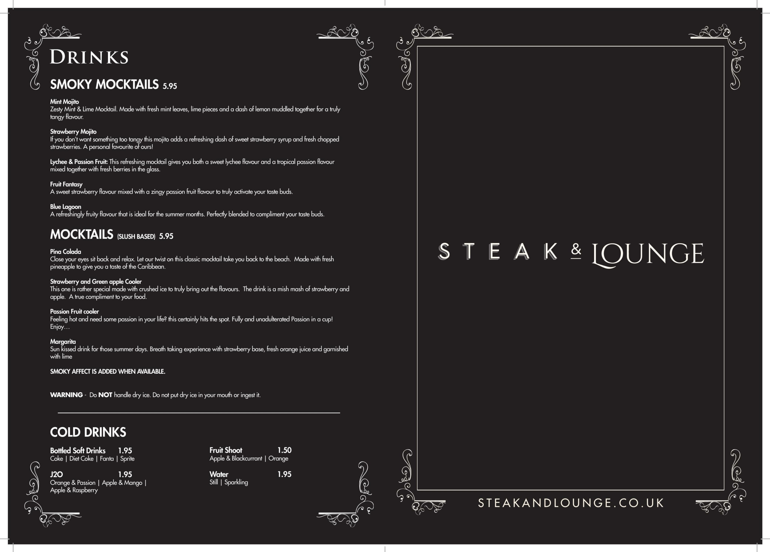 Steak & Lounge Restaurant - main menu