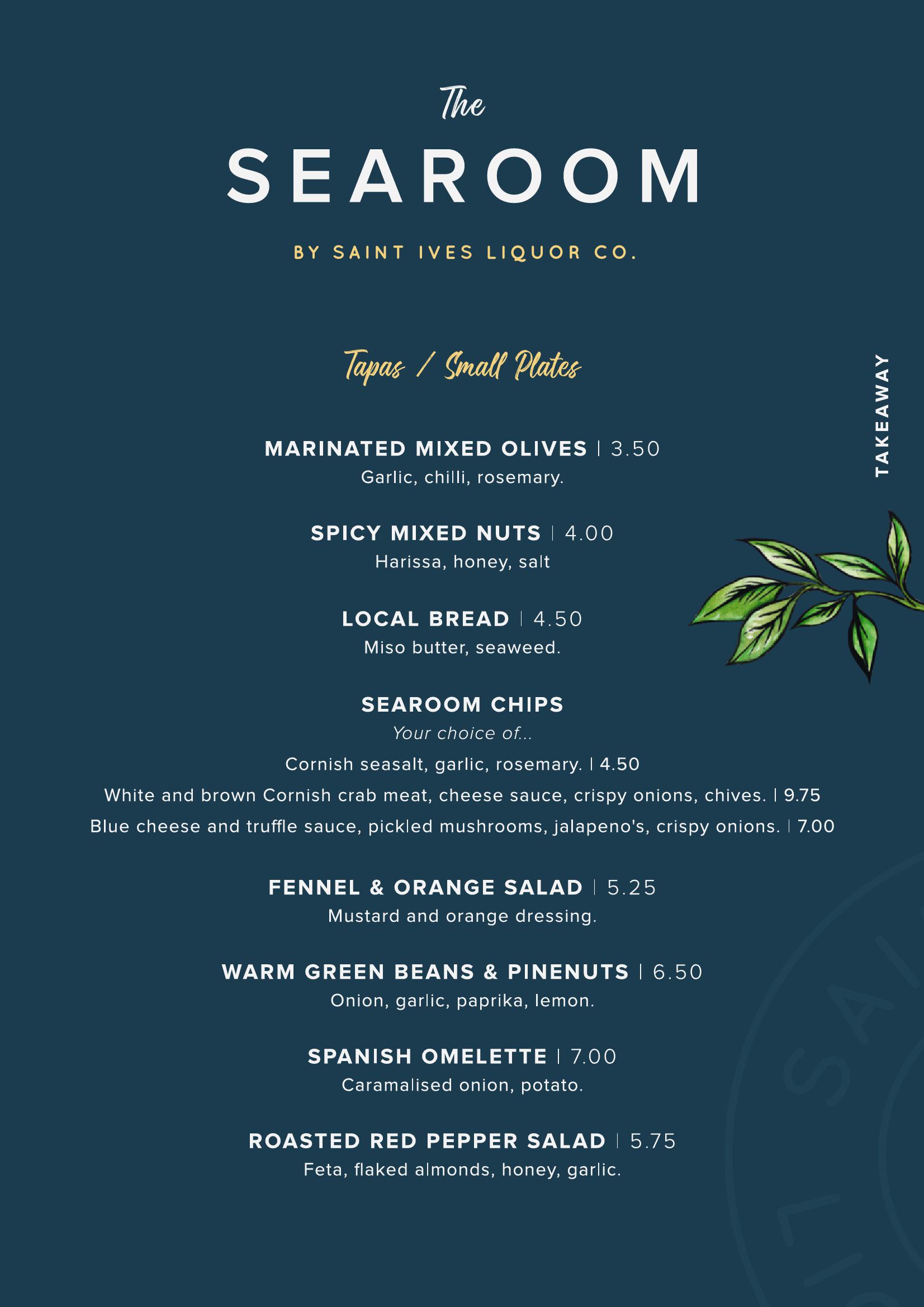 The Searoom by St Ives Liquor Co. - main menu