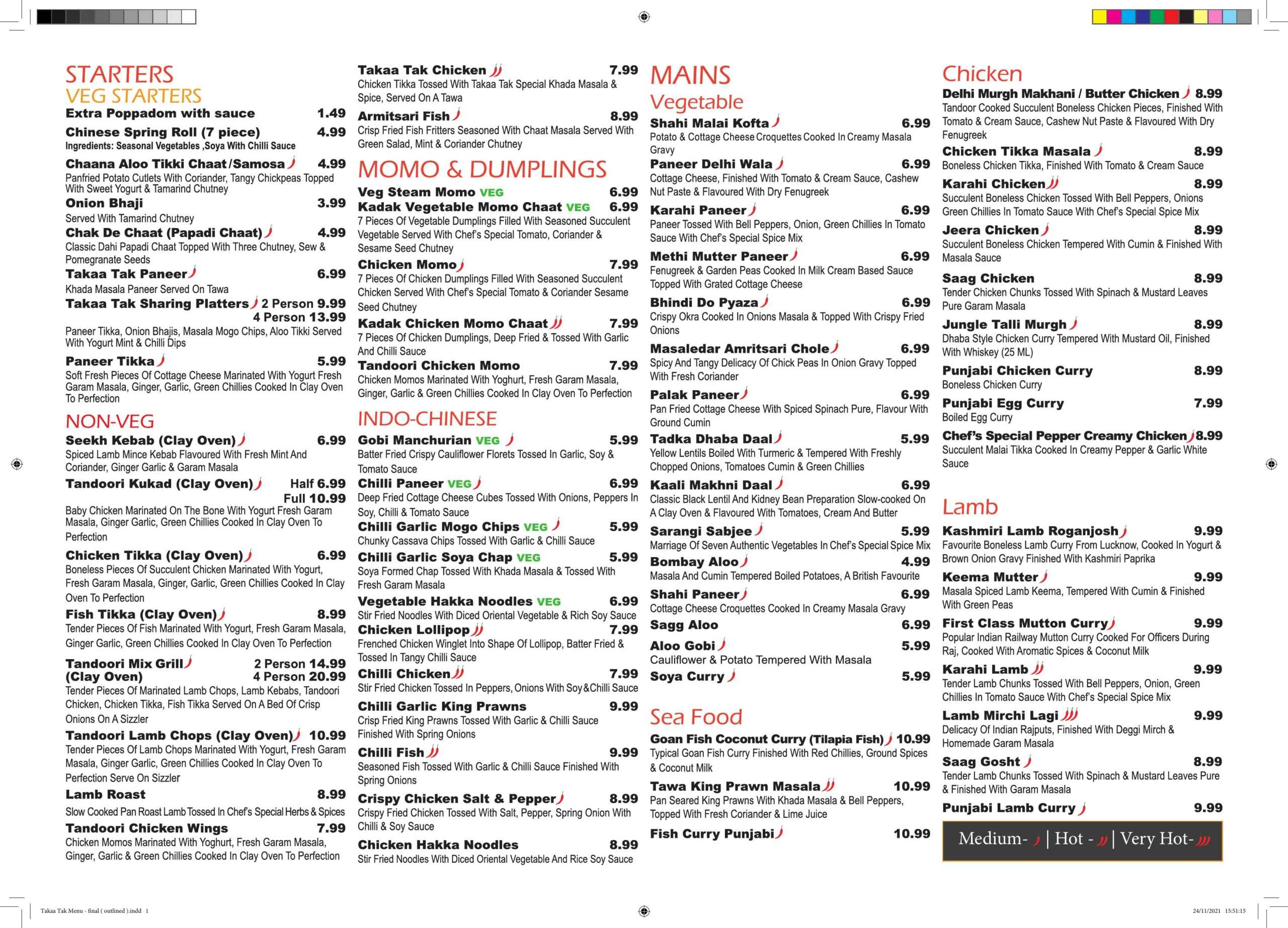 takaa tak Indian & Indo-Chinese menu - main menu