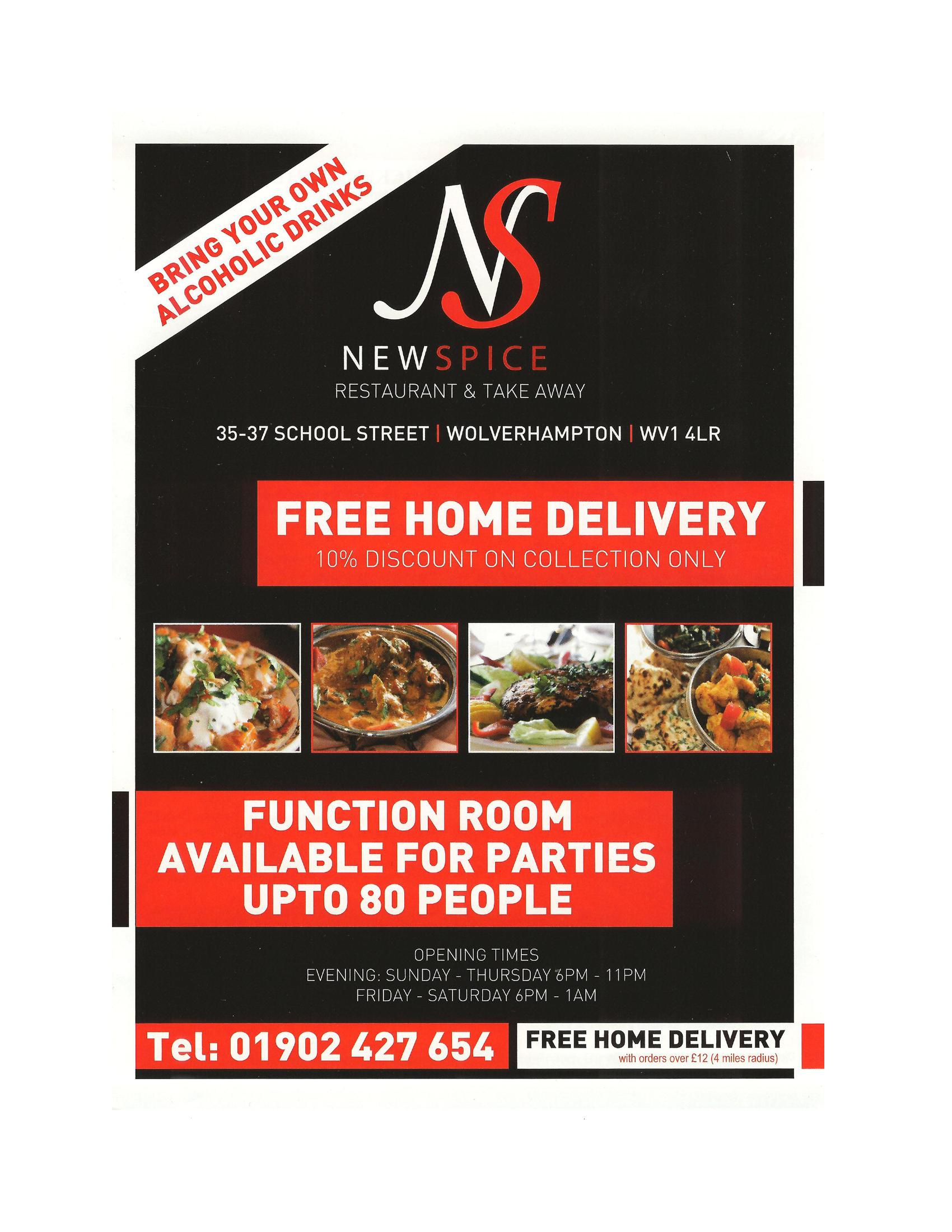 New Spice Indian Restaurant Wolverhampton - main menu