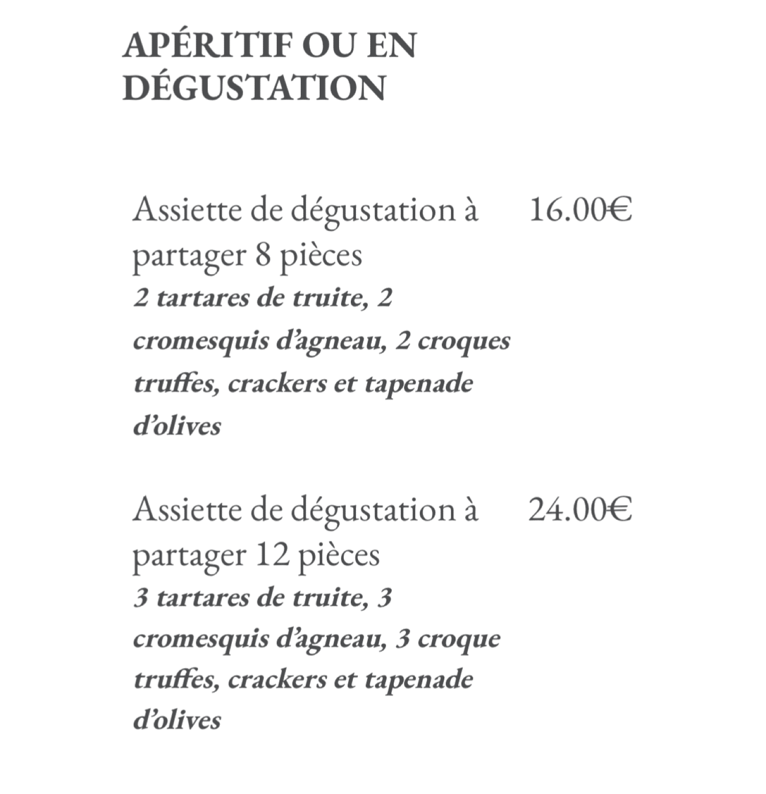 Brasserie Chavant Voiron's full menu online